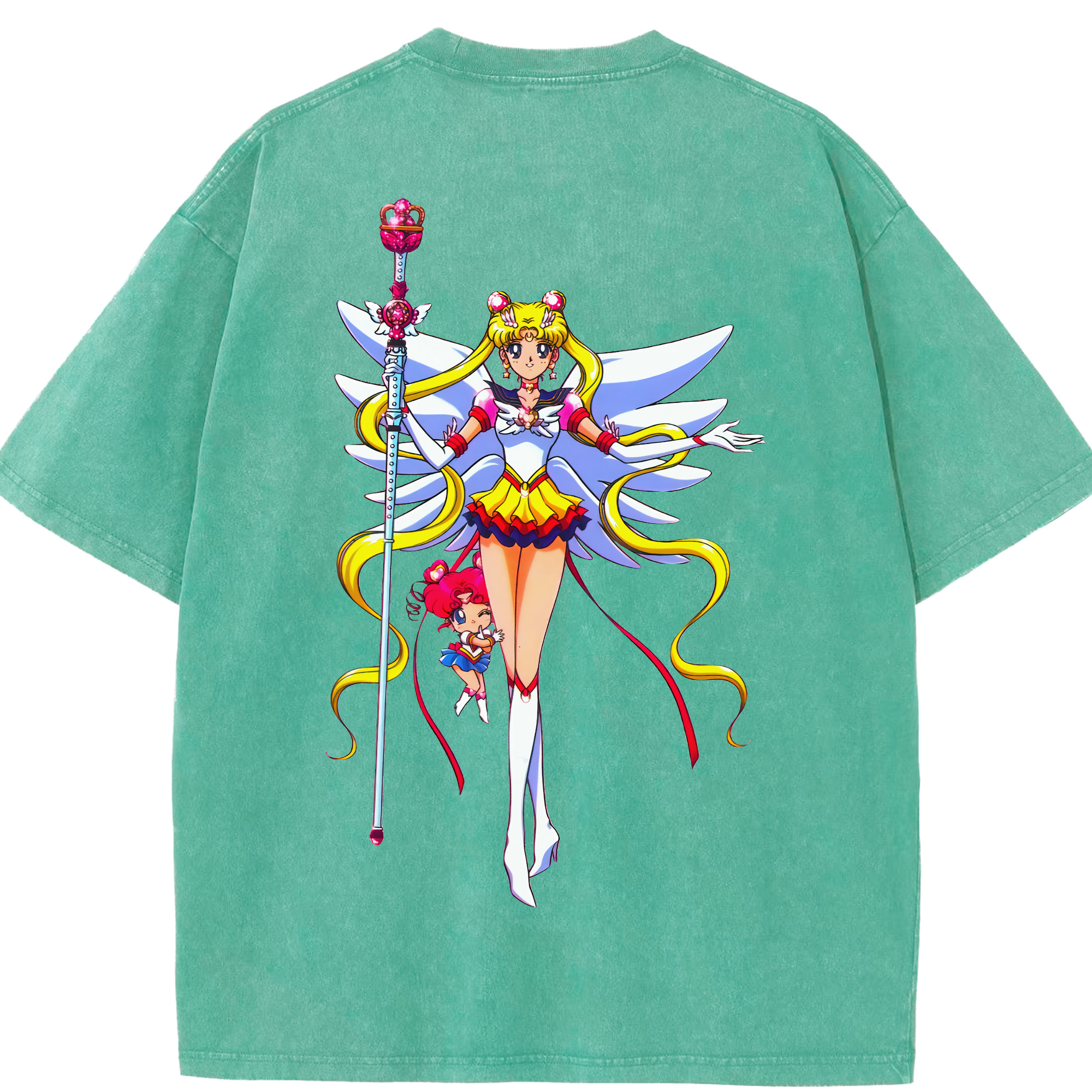 （画像用） 美少女戦士セーラームーン 月野 うさぎ つきの うさぎ Sailor Moon Tsukino Usagi 綿100% ヴィンテージ風 半袖Tシャツ（背面プリント）